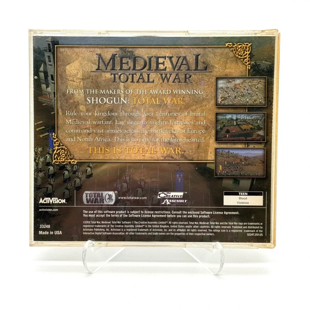 Medieval : Total War (PC, 2002) 2 Disk Activision RPG Game w/key